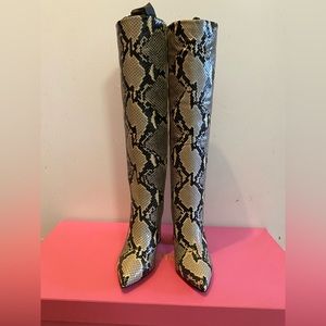 Brand new PARIS TEXAS python print knee high boots, size 36.5 (color: natural)